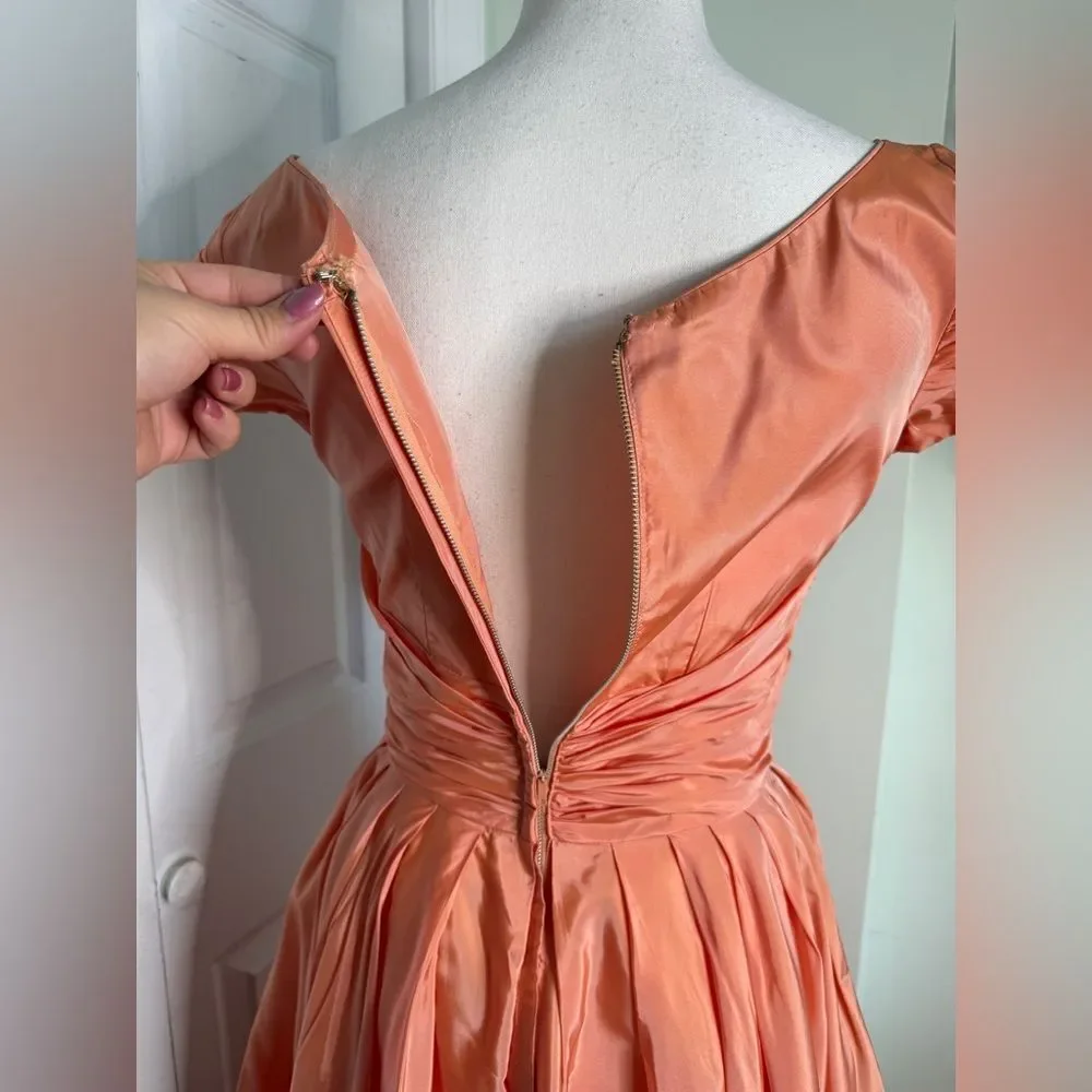 RARE 1950s Peach Colored Prom Fit and Flair High Glam Dress
